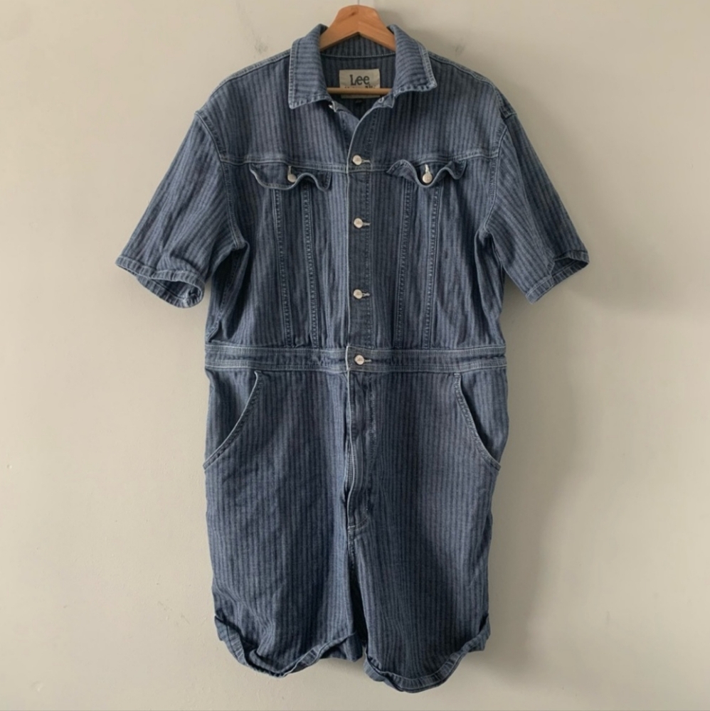 Lee Union-Alls Denim Romper, Sz XL | Blue One Piece Short Sleeve Workwear Boho